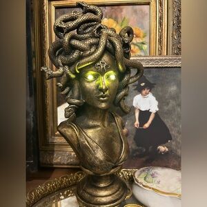 Gold Goddess Medusa Bust Light Up Halloween Gothic Academia Greek Mythology
